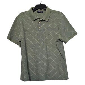 Roundtree & Yorke Green Argyle Pattern Polo Shirt L 100% Cotton